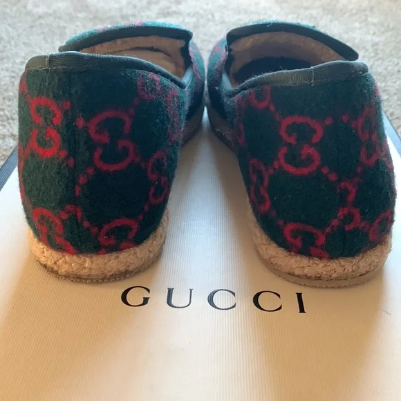 ⭐️HOST PICK!⭐️Authentic Gucci Fria GG Monogram Wool Horsebit Loafers 9 Green Red - Picture 7 of 13